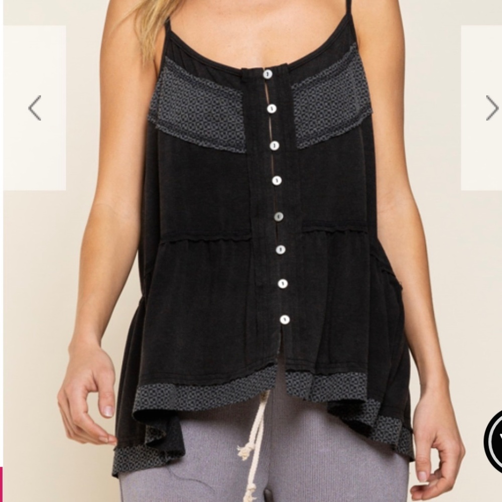 POL Black Knit Buttoned Tank Top